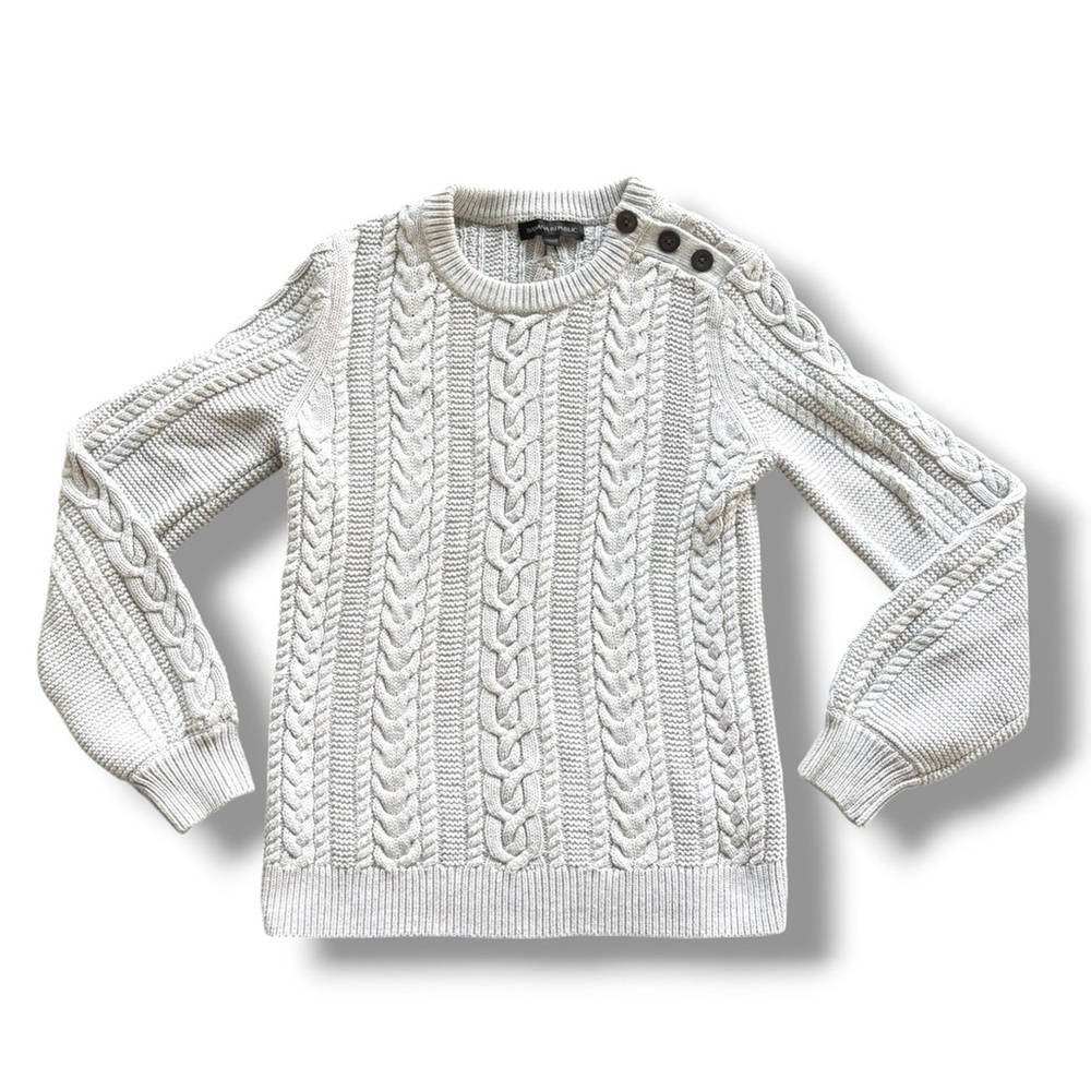 Banana Republic XXS Gray Crew Neck Cable Knit Sweater - Picture 2 of 7